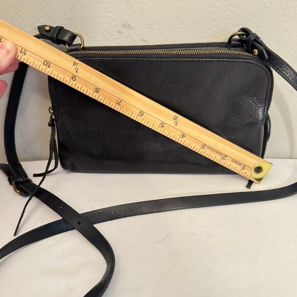 Madewell Black Leather Twin Zip Pouch Snap Bottom Crossbody Bag w/Mirror Preppy - Picture 15 of 16
